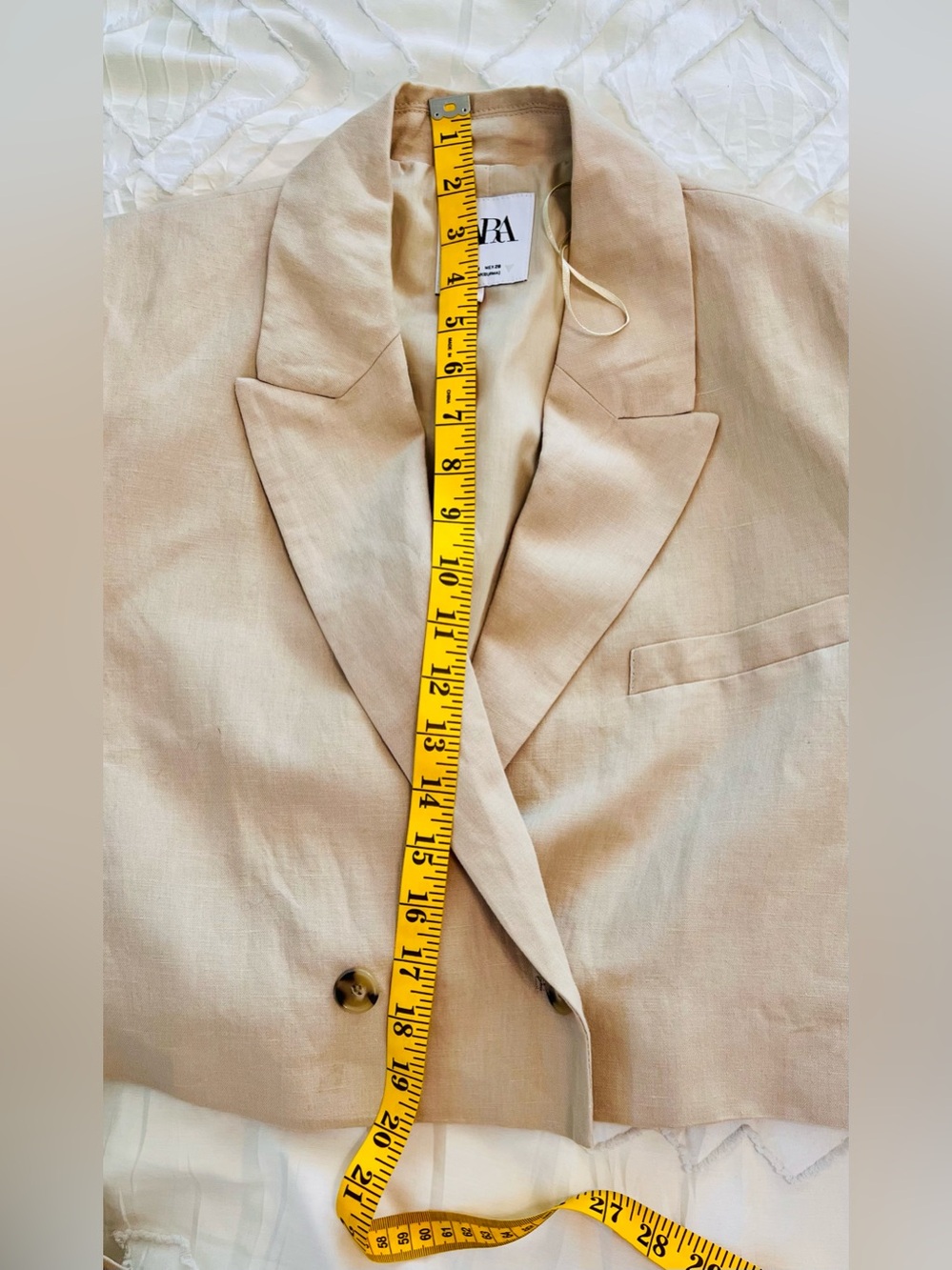 Zara Cropped Double-Breasted Linen Blend Blazer Jacket Beige Women’s M - Picture 7 of 7